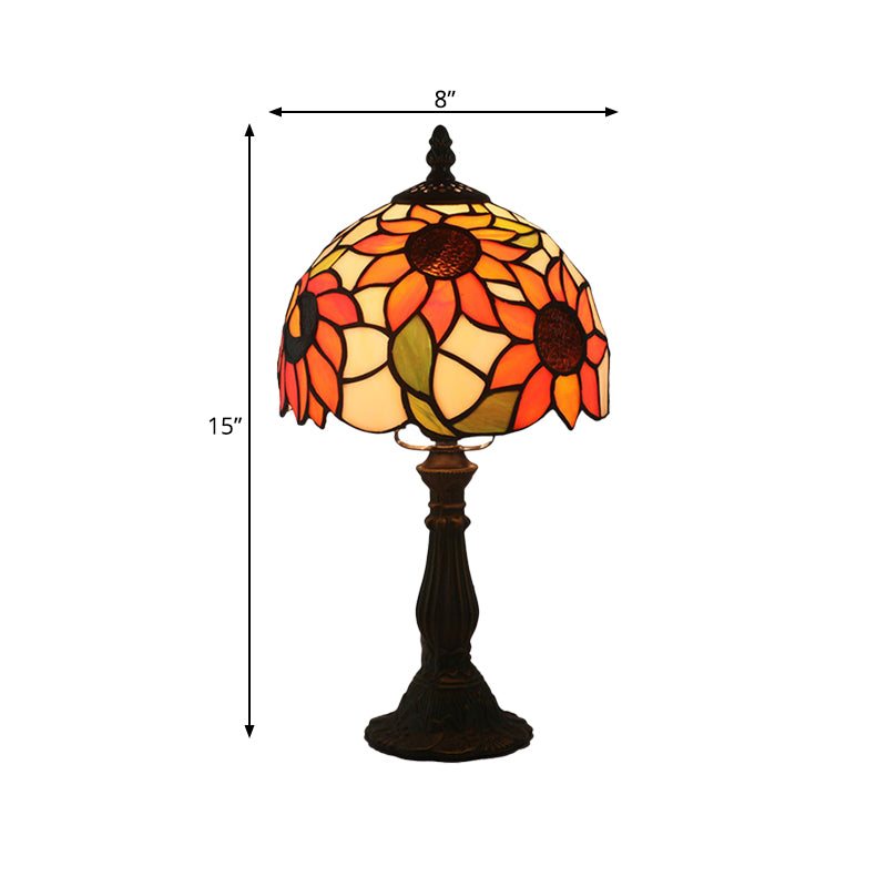 Sunflower Desk Light Baroque Hand Cut Glass 1 Light Bronze Finish Table Lighting with Domed Shade Clearhalo 'Lamps' 'Table Lamps' Lighting' 889909