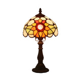 Stained Glass Dome Shaped Table Lamp Victorian 1-Light Bronze Night Lighting with Sunflower Pattern Clearhalo 'Lamps' 'Table Lamps' Lighting' 889911