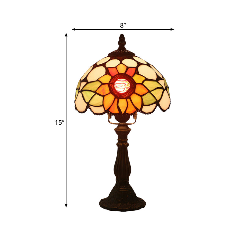 Stained Glass Dome Shaped Table Lamp Victorian 1-Light Bronze Night Lighting with Sunflower Pattern Clearhalo 'Lamps' 'Table Lamps' Lighting' 889913