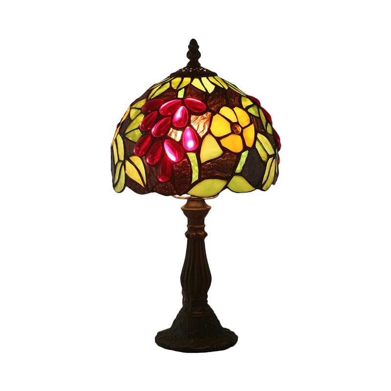 Dome Shape Cut Glass Night Light Tiffany 1 Head Yellow/Green Grape Patterned Nightstand Lamp for Bedroom Clearhalo 'Lamps' 'Table Lamps' Lighting' 889915
