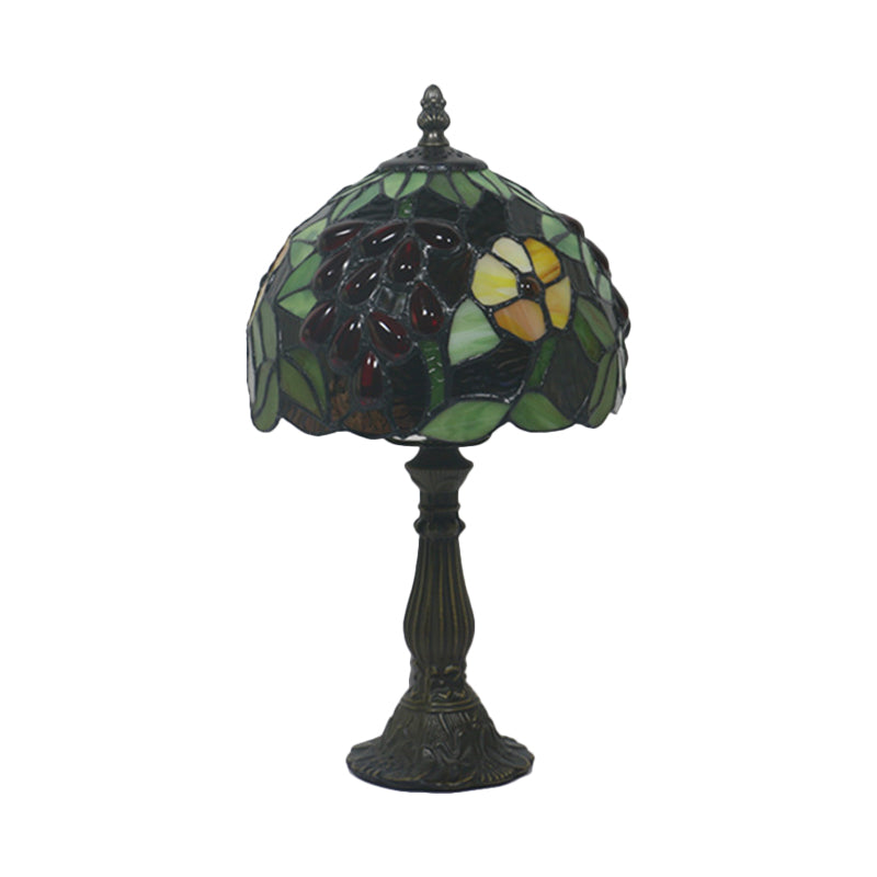 Dome Shape Cut Glass Night Light Tiffany 1 Head Yellow/Green Grape Patterned Nightstand Lamp for Bedroom Clearhalo 'Lamps' 'Table Lamps' Lighting' 889916