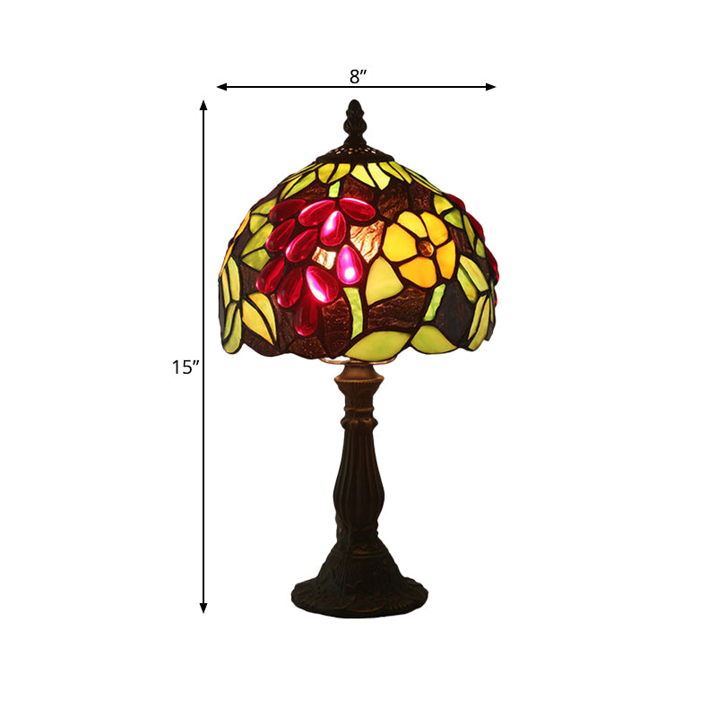 Dome Shape Cut Glass Night Light Tiffany 1 Head Yellow/Green Grape Patterned Nightstand Lamp for Bedroom Clearhalo 'Lamps' 'Table Lamps' Lighting' 889917