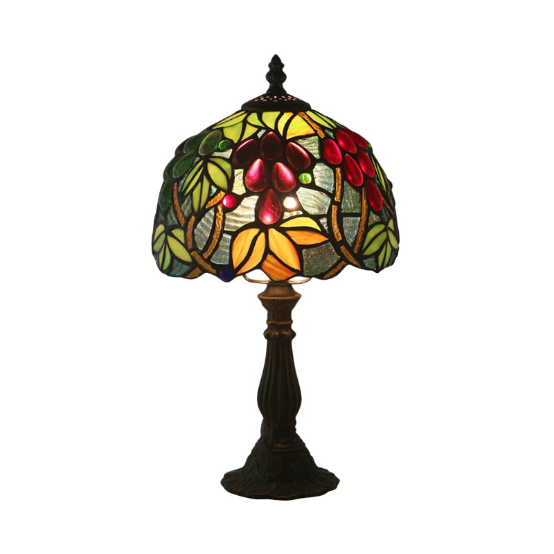 Dome Shape Cut Glass Night Light Tiffany 1 Head Yellow/Green Grape Patterned Nightstand Lamp for Bedroom Clearhalo 'Lamps' 'Table Lamps' Lighting' 889920
