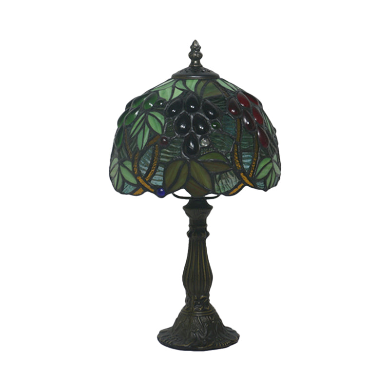 Dome Shape Cut Glass Night Light Tiffany 1 Head Yellow/Green Grape Patterned Nightstand Lamp for Bedroom Clearhalo 'Lamps' 'Table Lamps' Lighting' 889921