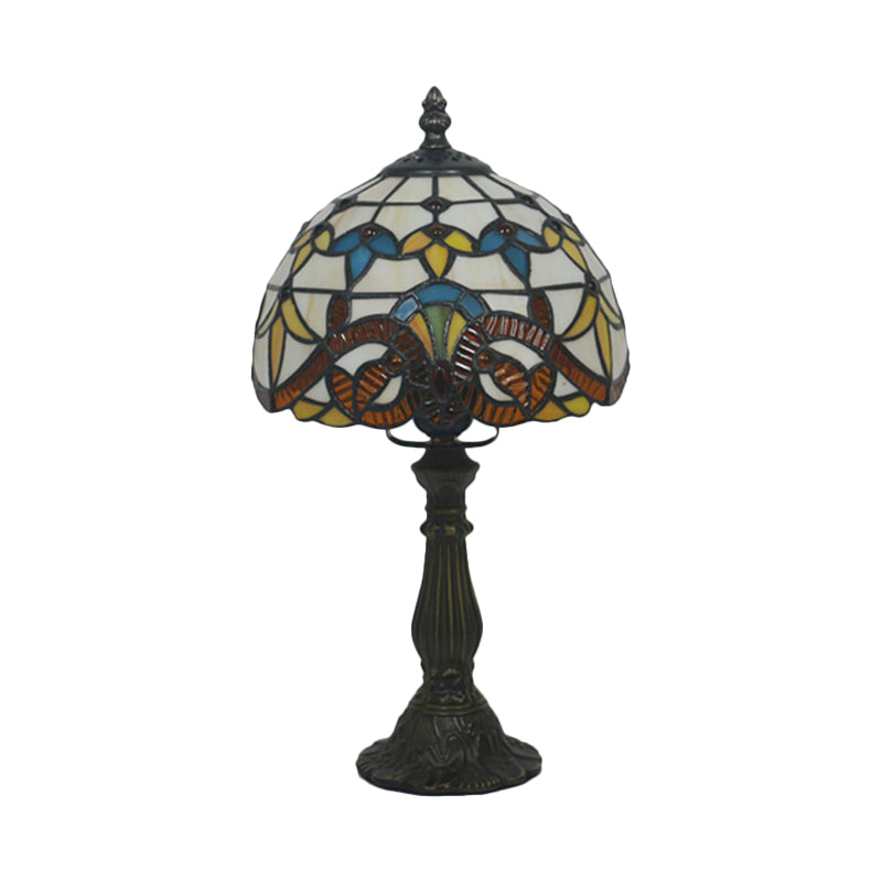 1 Bulb Table Lighting Tiffany Bowl Shaped Stained Art Glass Night Lamp in Yellow/Blue with Baluster Clearhalo 'Lamps' 'Table Lamps' Lighting' 889940