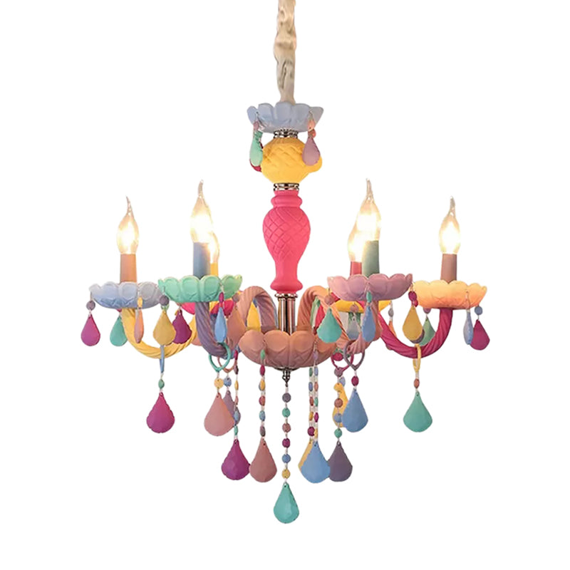 Kids Candle Chandelier with Crystal Decoration Multi-Color Hanging Light for Kindergarten Clearhalo 'Ceiling Lights' 'Chandeliers' 'Close To Ceiling Lights' 'Glass shade' 'Glass' 'Island Lights' Lighting' 88996