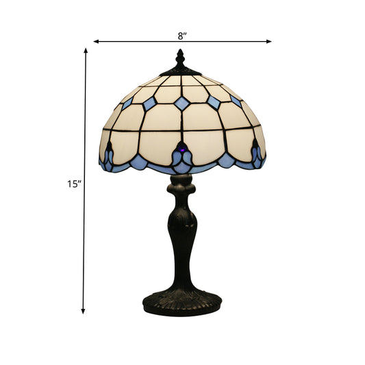 Lattice Bowl Night Light Mediterranean White Glass 1 Light Bronze Grid Patterned Desk Lighting Clearhalo 'Lamps' 'Table Lamps' Lighting' 889965