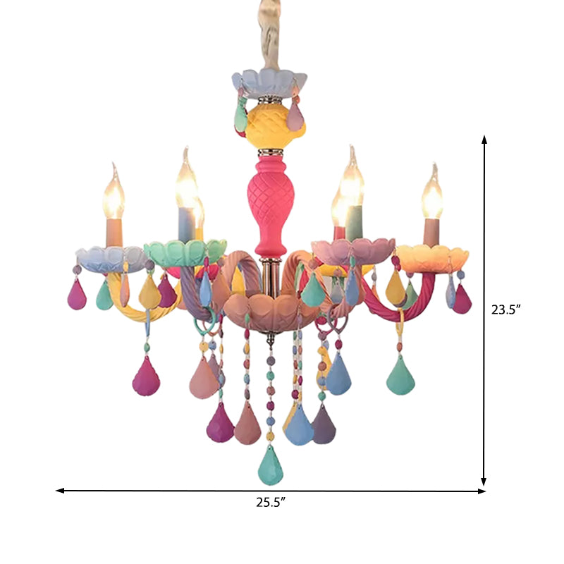 Kids Candle Chandelier with Crystal Decoration Multi-Color Hanging Light for Kindergarten Clearhalo 'Ceiling Lights' 'Chandeliers' 'Close To Ceiling Lights' 'Glass shade' 'Glass' 'Island Lights' Lighting' 88997
