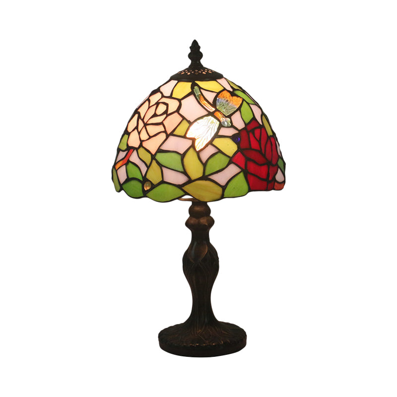 Cut Glass Rose/Lotus Night Table Lamp Baroque 1 Light Red/Pink Nightstand Lighting with Baluster for Bedroom Clearhalo 'Lamps' 'Table Lamps' Lighting' 889972