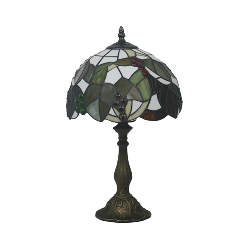 Bowl Shaped Stained Glass Desk Light Tiffany Style 1-Head Bronze Leaf and Fruit Patterned Night Table Lighting Clearhalo 'Lamps' 'Table Lamps' Lighting' 889976