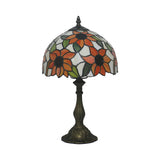 1-Head Bedside Nightstand Lighting Victorian Bronze Sunflower Patterned Night Light with Bowl Cut Glass Shade Clearhalo 'Lamps' 'Table Lamps' Lighting' 889980
