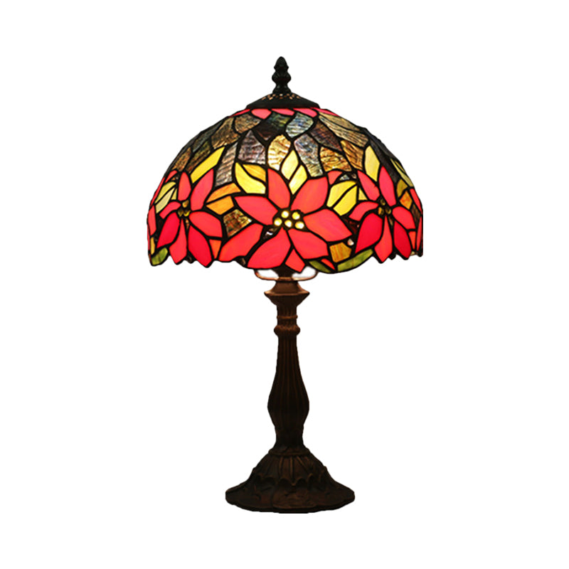 Bowl Shape Desk Lighting 1-Head Stained Art Glass Mediterranean Flower Patterned Table Lamp in Bronze Clearhalo 'Lamps' 'Table Lamps' Lighting' 889983