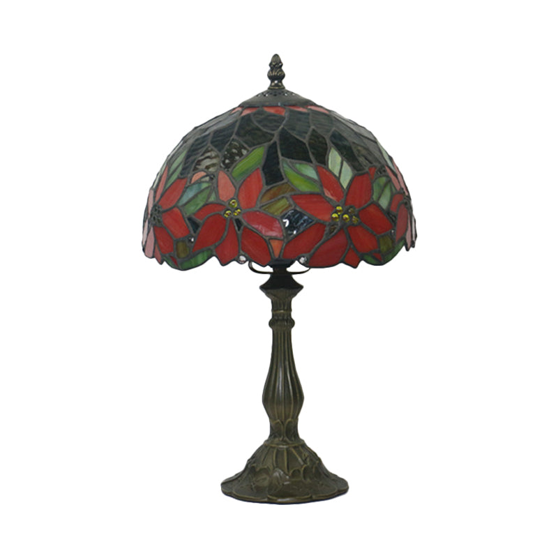 Bowl Shape Desk Lighting 1-Head Stained Art Glass Mediterranean Flower Patterned Table Lamp in Bronze Clearhalo 'Lamps' 'Table Lamps' Lighting' 889984