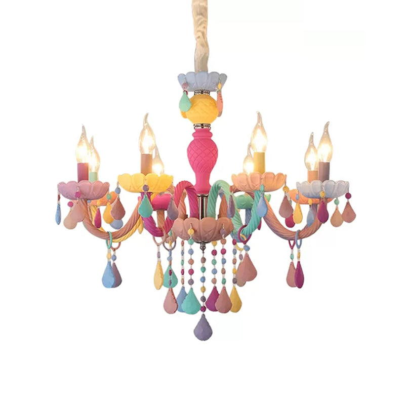 Kids Candle Chandelier with Crystal Decoration Multi-Color Hanging Light for Kindergarten Clearhalo 'Ceiling Lights' 'Chandeliers' 'Close To Ceiling Lights' 'Glass shade' 'Glass' 'Island Lights' Lighting' 89000