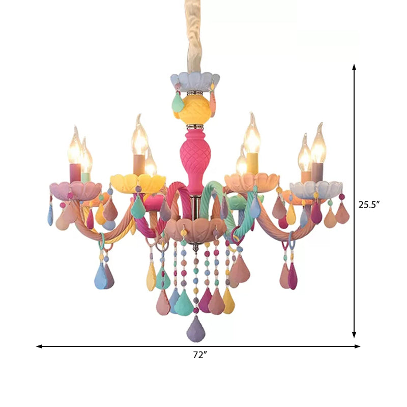 Kids Candle Chandelier with Crystal Decoration Multi-Color Hanging Light for Kindergarten Clearhalo 'Ceiling Lights' 'Chandeliers' 'Close To Ceiling Lights' 'Glass shade' 'Glass' 'Island Lights' Lighting' 89001