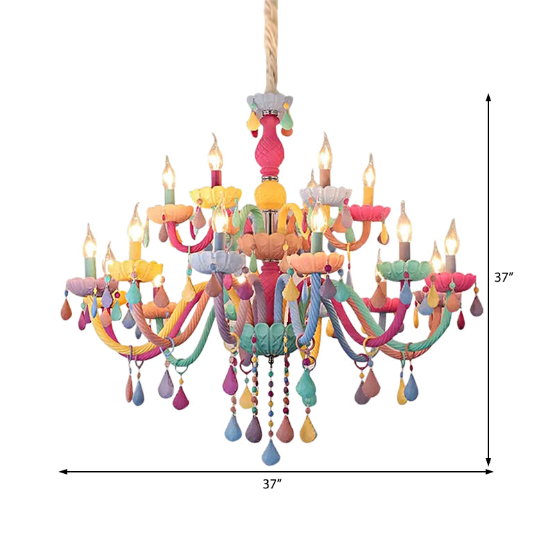 Kids Candle Chandelier with Crystal Decoration Multi-Color Hanging Light for Kindergarten Clearhalo 'Ceiling Lights' 'Chandeliers' 'Close To Ceiling Lights' 'Glass shade' 'Glass' 'Island Lights' Lighting' 89005