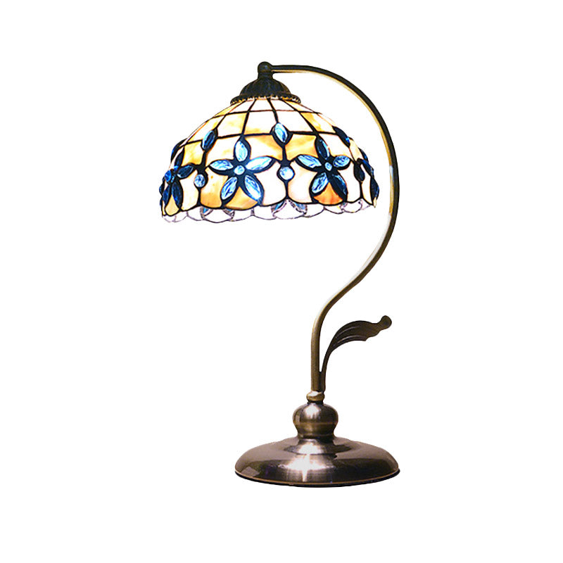 Bronze Gooseneck Table Lamp Tiffany Single-Bulb Metal Night Light with Floral Shell Lampshade Clearhalo 'Desk Lamps' 'Lamps' Lighting' 890080