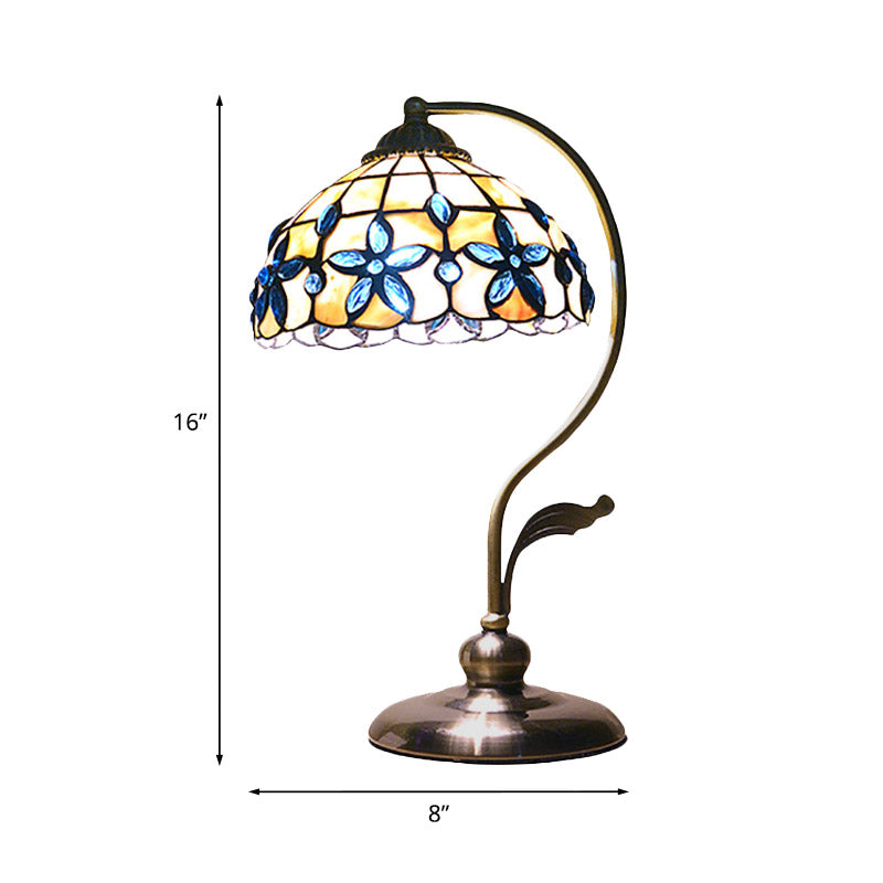 Bronze Gooseneck Table Lamp Tiffany Single-Bulb Metal Night Light with Floral Shell Lampshade Clearhalo 'Desk Lamps' 'Lamps' Lighting' 890081