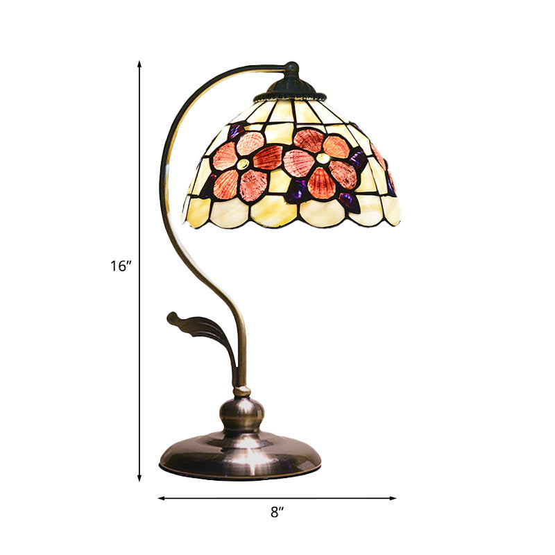 Natural Shell Red Nightstand Light Flower Pattern 1 Head Mediterranean Table Lamp Clearhalo 'Desk Lamps' 'Lamps' Lighting' 890085