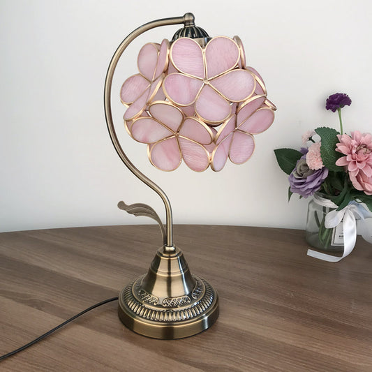 Pink Glass Cluster-Flower Table Light Romantic Tiffany Single Bronze Night Stand Lamp Pink Clearhalo 'Desk Lamps' 'Lamps' Lighting' 890098