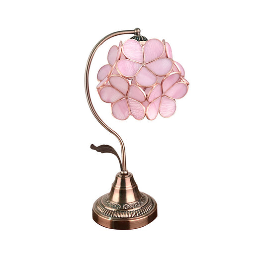 Pink Glass Cluster-Flower Table Light Romantic Tiffany Single Bronze Night Stand Lamp Clearhalo 'Desk Lamps' 'Lamps' Lighting' 890100
