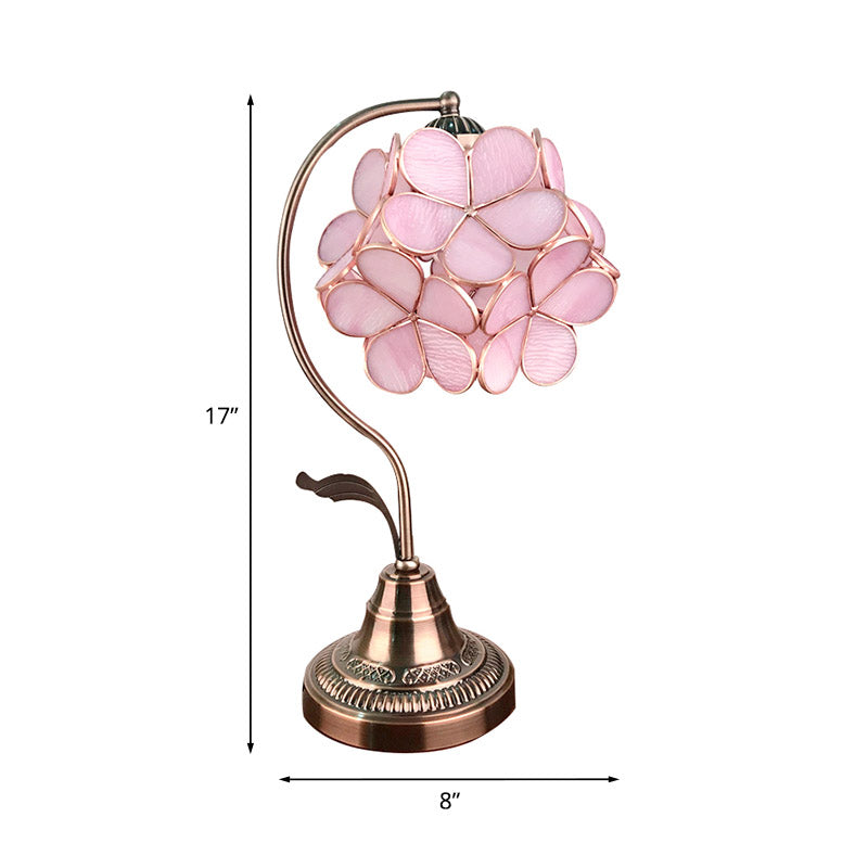 Pink Glass Cluster-Flower Table Light Romantic Tiffany Single Bronze Night Stand Lamp Clearhalo 'Desk Lamps' 'Lamps' Lighting' 890101