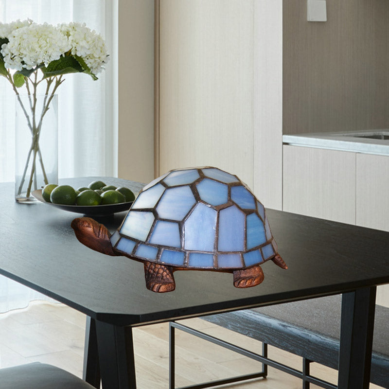 Turtle Blue Glass Nightstand Light Mediterranean 1 Bulb Copper Table Lamp for Bedroom Clearhalo 'Lamps' 'Table Lamps' Lighting' 890107