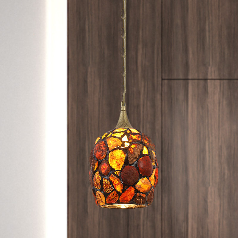 Antiqued Brass 1-Light Drop Pendant Tiffany Agate Cloche Hanging Lamp with Pebble Design Clearhalo 'Ceiling Lights' 'Industrial' 'Middle Century Pendants' 'Pendant Lights' 'Pendants' 'Tiffany close to ceiling' 'Tiffany Pendants' 'Tiffany' Lighting' 890111