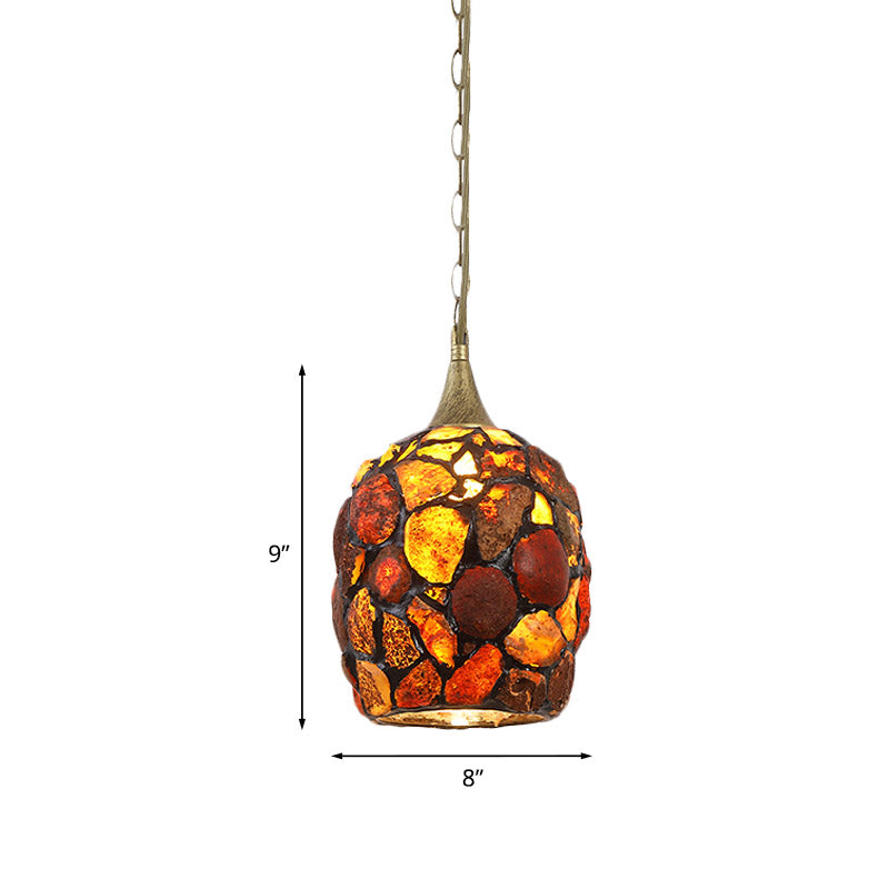 Antiqued Brass 1-Light Drop Pendant Tiffany Agate Cloche Hanging Lamp with Pebble Design Clearhalo 'Ceiling Lights' 'Industrial' 'Middle Century Pendants' 'Pendant Lights' 'Pendants' 'Tiffany close to ceiling' 'Tiffany Pendants' 'Tiffany' Lighting' 890113