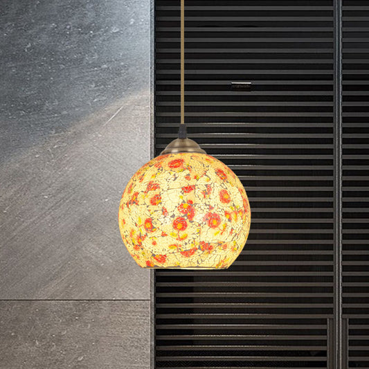 Pendulum emisferico Light Light Tiffany Crackle Stampato in vetro 1 Pendente a soffitto in bronzo a testa