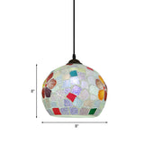 Bronze 1-Light Pendant Light Kit Baroque Stained Glass Tartan Pattern Sphere Hanging Lamp Clearhalo 'Ceiling Lights' 'Close To Ceiling Lights' 'Industrial' 'Middle Century Pendants' 'Pendant Lights' 'Pendants' 'Tiffany close to ceiling' 'Tiffany Pendants' 'Tiffany' Lighting' 890124