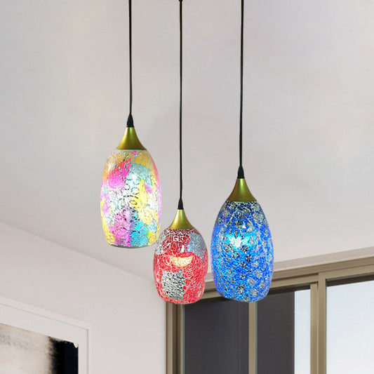 3-Light Cluster Pendant Tiffany Oval Handcrafted Stained Glass Hanging Ceiling Light in Black Clearhalo 'Ceiling Lights' 'Close To Ceiling Lights' 'Industrial' 'Middle Century Pendants' 'Pendant Lights' 'Pendants' 'Tiffany close to ceiling' 'Tiffany Pendants' 'Tiffany' Lighting' 890154