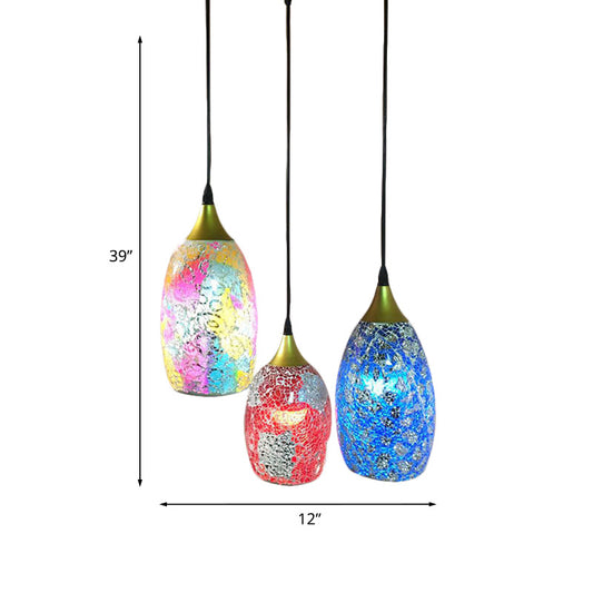 3-Light Cluster Pendant Tiffany Oval Handcrafted Stained Glass Hanging Ceiling Light in Black Clearhalo 'Ceiling Lights' 'Close To Ceiling Lights' 'Industrial' 'Middle Century Pendants' 'Pendant Lights' 'Pendants' 'Tiffany close to ceiling' 'Tiffany Pendants' 'Tiffany' Lighting' 890156