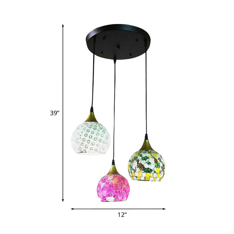 Black 3 Lights Hanging Lamp Tiffany Stained Art Glass Cluster Dome Pendant with Round/Linear Canopy Clearhalo 'Ceiling Lights' 'Industrial' 'Middle Century Pendants' 'Pendant Lights' 'Pendants' 'Tiffany close to ceiling' 'Tiffany Pendants' 'Tiffany' Lighting' 890160