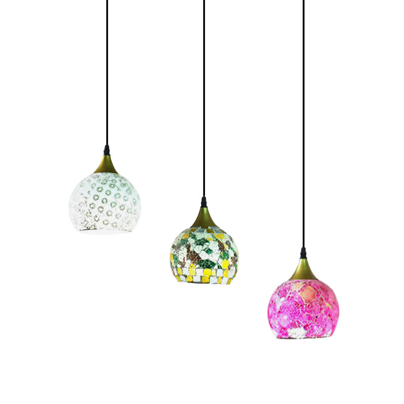 Black 3 Lights Hanging Lamp Tiffany Stained Art Glass Cluster Dome Pendant with Round/Linear Canopy Clearhalo 'Ceiling Lights' 'Industrial' 'Middle Century Pendants' 'Pendant Lights' 'Pendants' 'Tiffany close to ceiling' 'Tiffany Pendants' 'Tiffany' Lighting' 890164