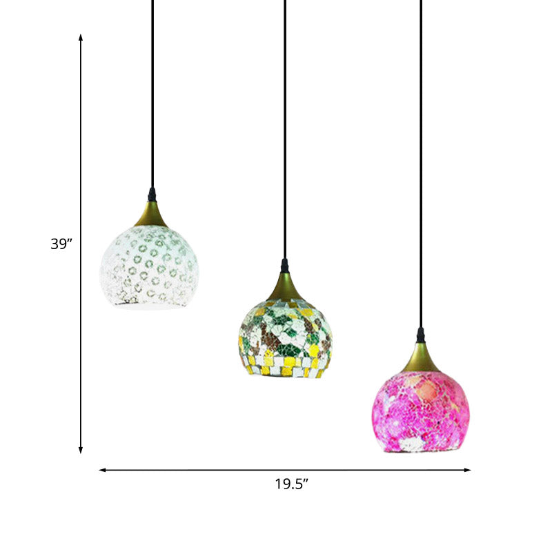 Black 3 Lights Hanging Lamp Tiffany Stained Art Glass Cluster Dome Pendant with Round/Linear Canopy Clearhalo 'Ceiling Lights' 'Industrial' 'Middle Century Pendants' 'Pendant Lights' 'Pendants' 'Tiffany close to ceiling' 'Tiffany Pendants' 'Tiffany' Lighting' 890165