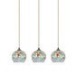 Tiffany Style Domed Multi Hanging Light 3 Heads Multicolored Flower Glass Suspension Lighting in Bronze Clearhalo 'Ceiling Lights' 'Industrial' 'Middle Century Pendants' 'Pendant Lights' 'Pendants' 'Tiffany close to ceiling' 'Tiffany Pendants' 'Tiffany' Lighting' 890168