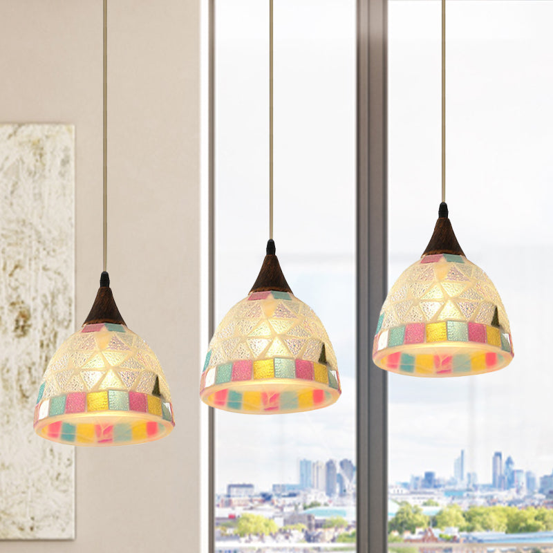 Shell Bell Pendant Light Fixture Mediterranean 3-Light Bronze Multi Hanging Lamp with Mosaic Edge in Bronze Bronze Clearhalo 'Ceiling Lights' 'Industrial' 'Middle Century Pendants' 'Pendant Lights' 'Pendants' 'Tiffany close to ceiling' 'Tiffany Pendants' 'Tiffany' Lighting' 890178