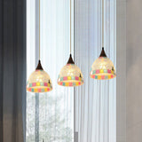 Shell Bell Pendant Light Fixture Mediterranean 3-Light Bronze Multi Hanging Lamp with Mosaic Edge in Bronze Clearhalo 'Ceiling Lights' 'Industrial' 'Middle Century Pendants' 'Pendant Lights' 'Pendants' 'Tiffany close to ceiling' 'Tiffany Pendants' 'Tiffany' Lighting' 890179