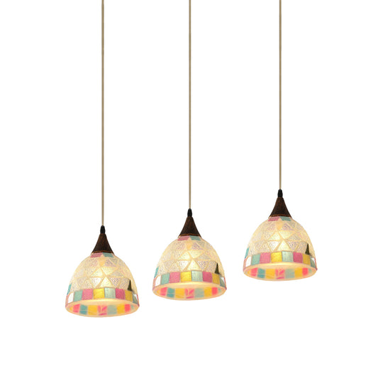 Shell Bell Pendant Light Fixture Mediterranean 3-Light Bronze Multi Hanging Lamp with Mosaic Edge in Bronze Clearhalo 'Ceiling Lights' 'Industrial' 'Middle Century Pendants' 'Pendant Lights' 'Pendants' 'Tiffany close to ceiling' 'Tiffany Pendants' 'Tiffany' Lighting' 890180