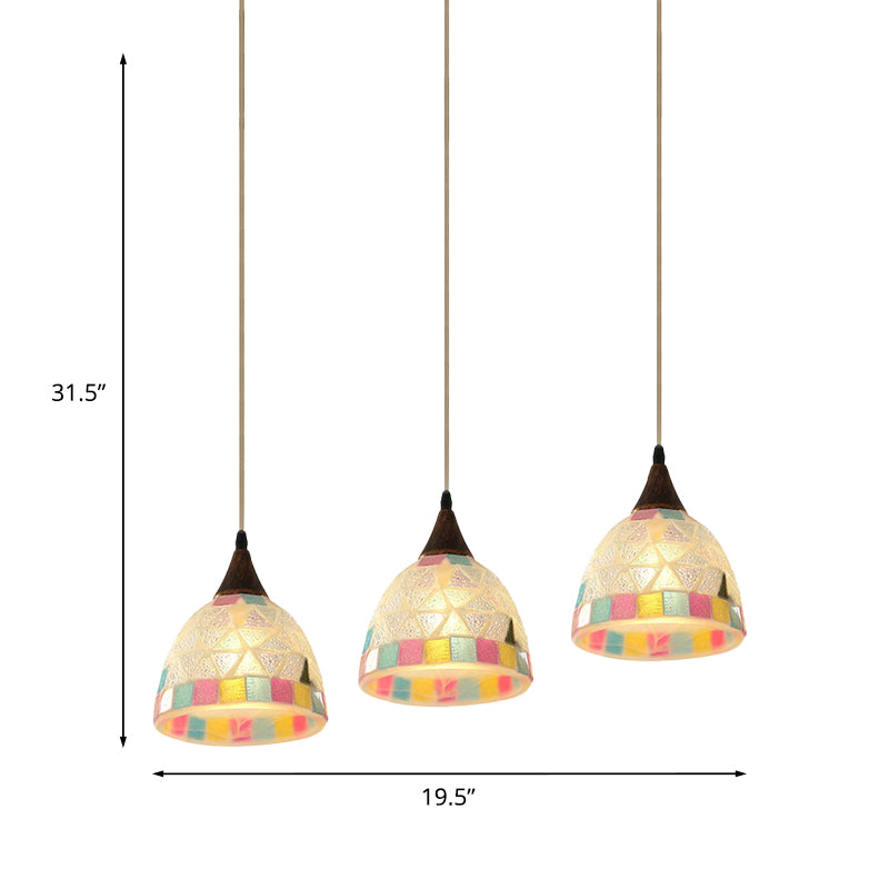 Shell Bell Pendant Light Fixture Mediterranean 3-Light Bronze Multi Hanging Lamp with Mosaic Edge in Bronze Clearhalo 'Ceiling Lights' 'Industrial' 'Middle Century Pendants' 'Pendant Lights' 'Pendants' 'Tiffany close to ceiling' 'Tiffany Pendants' 'Tiffany' Lighting' 890181