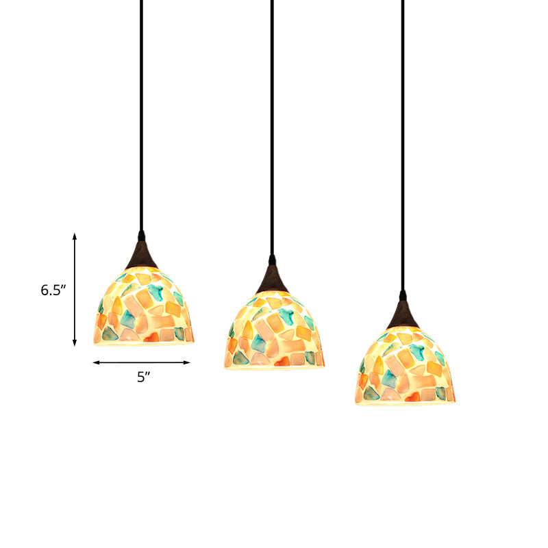 Bell Shaped Mosaic Tile Shell Drop Lamp Tiffany-Style 3 Bulbs Bronze Multi Light Pendant with Round/Linear Canopy Clearhalo 'Ceiling Lights' 'Industrial' 'Middle Century Pendants' 'Pendant Lights' 'Pendants' 'Tiffany close to ceiling' 'Tiffany Pendants' 'Tiffany' Lighting' 890190
