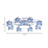 Mediterranean Drum Checkered Semi Flush 11 Heads Blue Glass Ceiling Mount Chandelier for Living Room Clearhalo 'Ceiling Lights' 'Close To Ceiling Lights' 'Close to ceiling' 'Glass shade' 'Glass' 'Pendant Lights' 'Semi-flushmount' 'Tiffany close to ceiling' 'Tiffany' Lighting' 890241