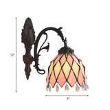 1 Light Lattice Bowl Wall Lamp Tiffany Bronze Finish Stained Glass Sconce Light Fixture with Crystal Accent Clearhalo 'Art deco wall lights' 'Cast Iron' 'Glass' 'Industrial' 'Middle century wall lights' 'Modern' 'Tiffany wall lights' 'Tiffany' 'Traditional wall lights' 'Wall Lamps & Sconces' 'Wall Lights' Lighting' 890245