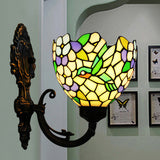 1-Light Sconce Light Baroque Flower Hand Cut Glass Wall Mounted Lighting in Bronze with Swirl Arm Bronze Clearhalo 'Art deco wall lights' 'Cast Iron' 'Glass' 'Industrial' 'Middle century wall lights' 'Modern' 'Tiffany wall lights' 'Tiffany' 'Traditional wall lights' 'Wall Lamps & Sconces' 'Wall Lights' Lighting' 890270