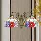 Stained Glass Domed Wall Lighting Tiffany 2-Bulb Beige/Orange Floral Patterned Sconce Light with Mermaid Arm for Bedroom Clearhalo 'Art deco wall lights' 'Cast Iron' 'Glass' 'Industrial' 'Middle century wall lights' 'Modern' 'Tiffany wall lights' 'Tiffany' 'Traditional wall lights' 'Wall Lamps & Sconces' 'Wall Lights' Lighting' 890377