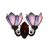 Petal Wall Sconce 2 Lights White/Pink Glass Mediterranean Wall Lighting Fixture with Swirl Arm for Living Room Clearhalo 'Art deco wall lights' 'Cast Iron' 'Glass' 'Industrial' 'Middle century wall lights' 'Modern' 'Tiffany wall lights' 'Tiffany' 'Traditional wall lights' 'Wall Lamps & Sconces' 'Wall Lights' Lighting' 890401