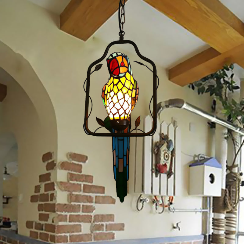 1 Bulb Parrot Wall Sconce Baroque Blue Cut Glass Long Feather Wall Light Fixture with Perch Swing Blue Clearhalo 'Ceiling Lights' 'Glass shade' 'Glass' 'Industrial' 'Middle Century Pendants' 'Pendant Lights' 'Pendants' 'Tiffany close to ceiling' 'Tiffany Pendants' 'Tiffany' Lighting' 890452