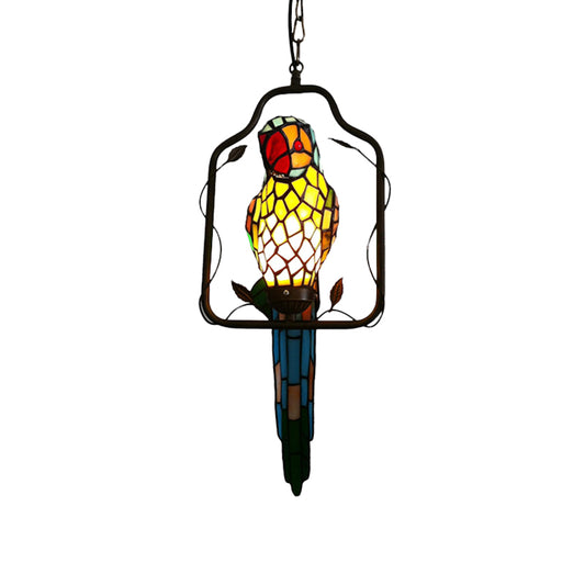 1 Bulb Parrot Wall Sconce Baroque Blue Cut Glass Long Feather Wall Light Fixture with Perch Swing Clearhalo 'Ceiling Lights' 'Glass shade' 'Glass' 'Industrial' 'Middle Century Pendants' 'Pendant Lights' 'Pendants' 'Tiffany close to ceiling' 'Tiffany Pendants' 'Tiffany' Lighting' 890454