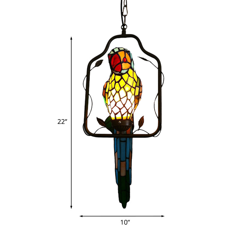 1 Bulb Parrot Wall Sconce Baroque Blue Cut Glass Long Feather Wall Light Fixture with Perch Swing Clearhalo 'Ceiling Lights' 'Glass shade' 'Glass' 'Industrial' 'Middle Century Pendants' 'Pendant Lights' 'Pendants' 'Tiffany close to ceiling' 'Tiffany Pendants' 'Tiffany' Lighting' 890455